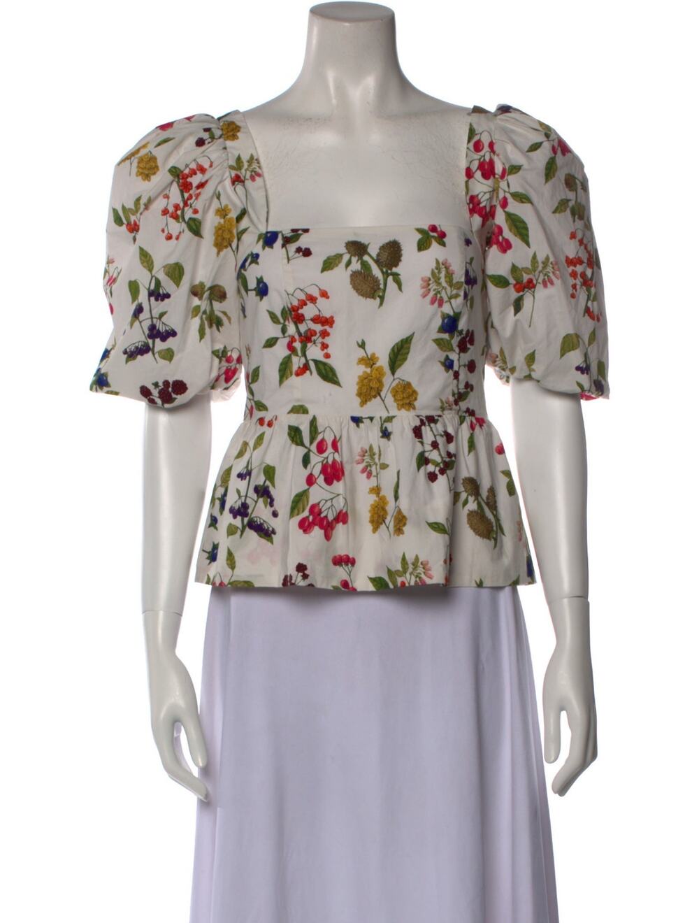 Cara Cara Chic Floral Print Puff Sleeve Peplum Blouse Size XS